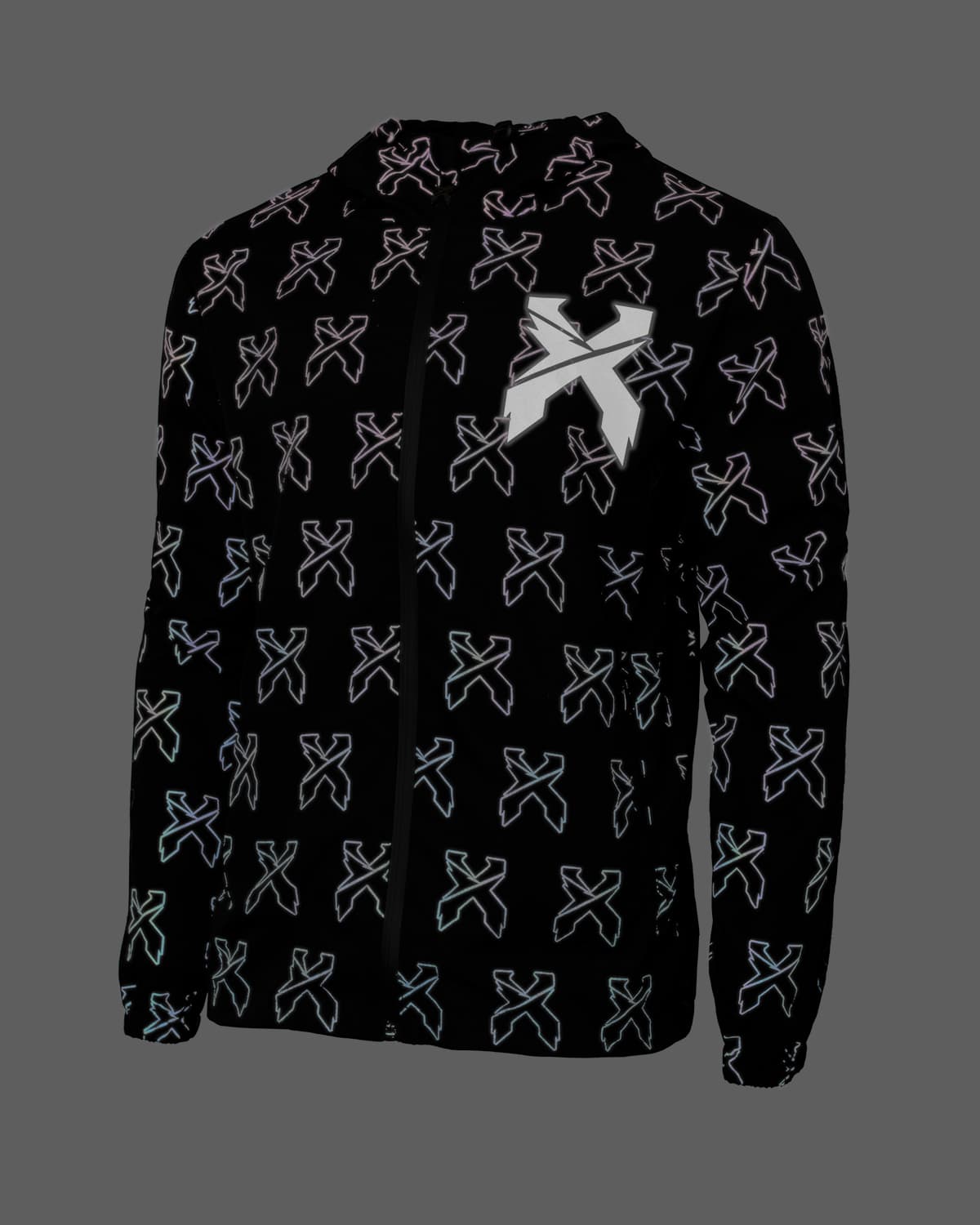 Sliced Logo All-Over Spectrum Reflective Zip Up Jacket (Black) - Excision