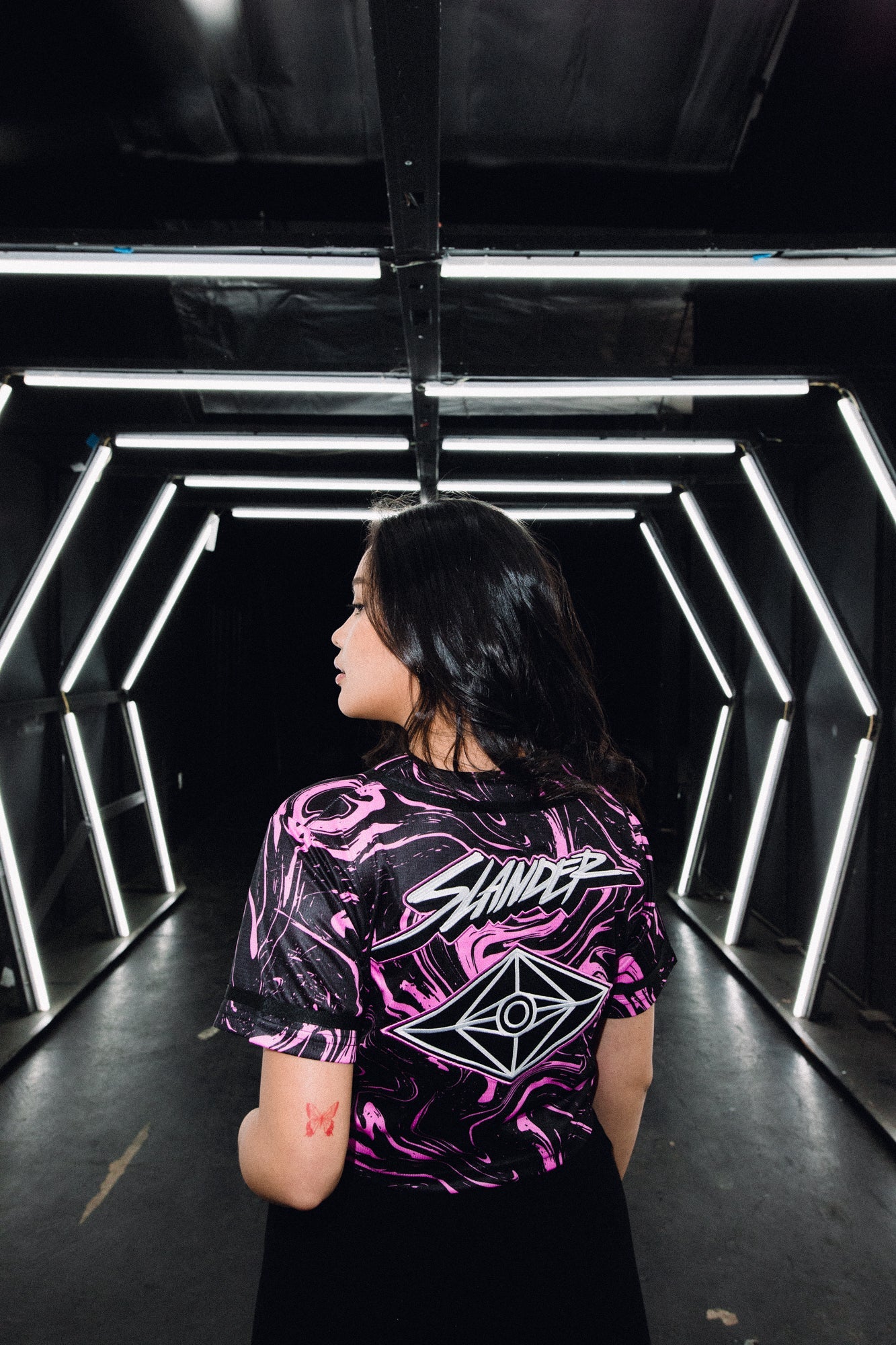 SPACEMAN CROP JERSEY - PINK/BLACK MARBLE - Slander Merchandise