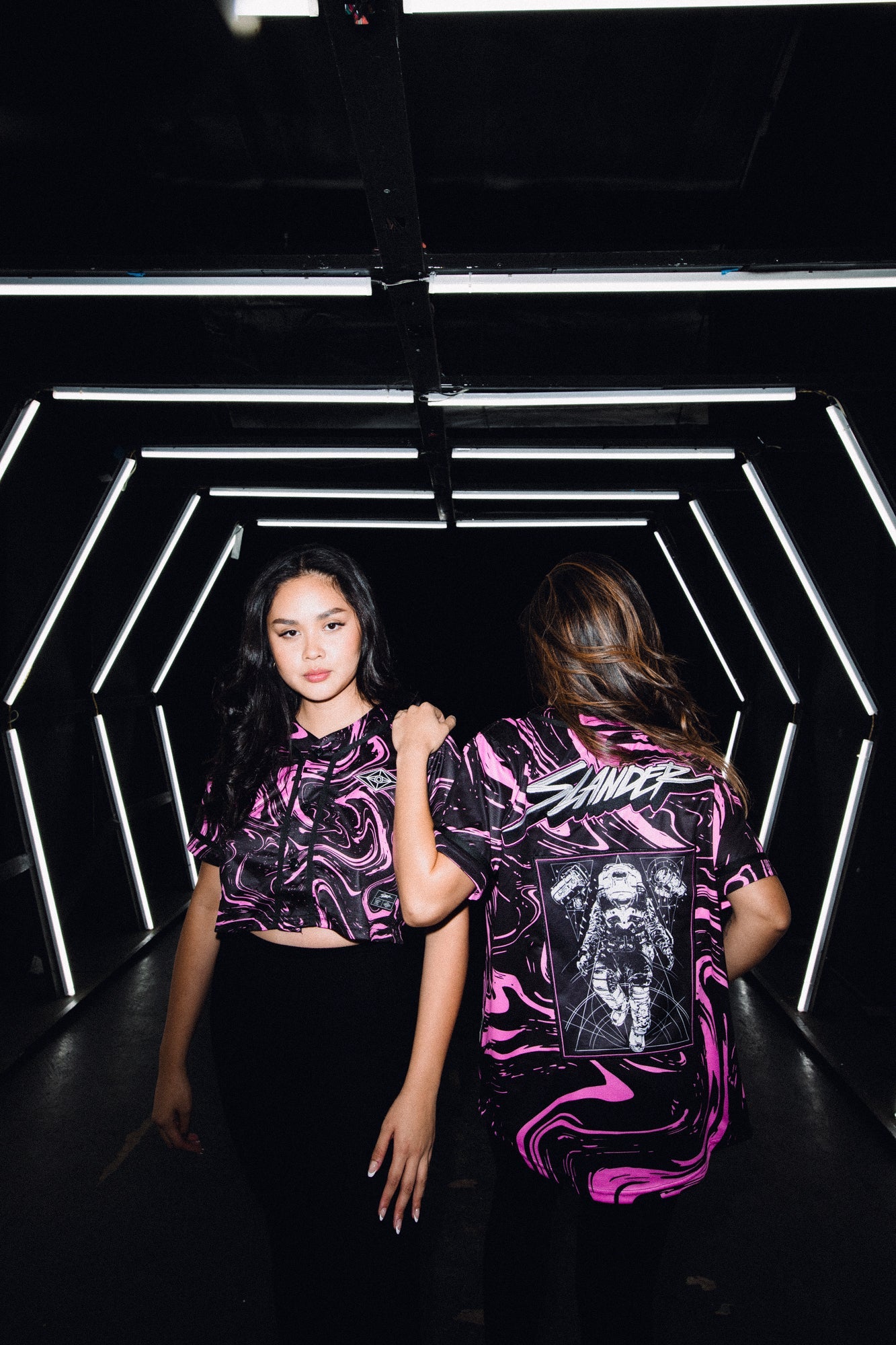 SPACEMAN CROP JERSEY - PINK/BLACK MARBLE - Slander Merchandise