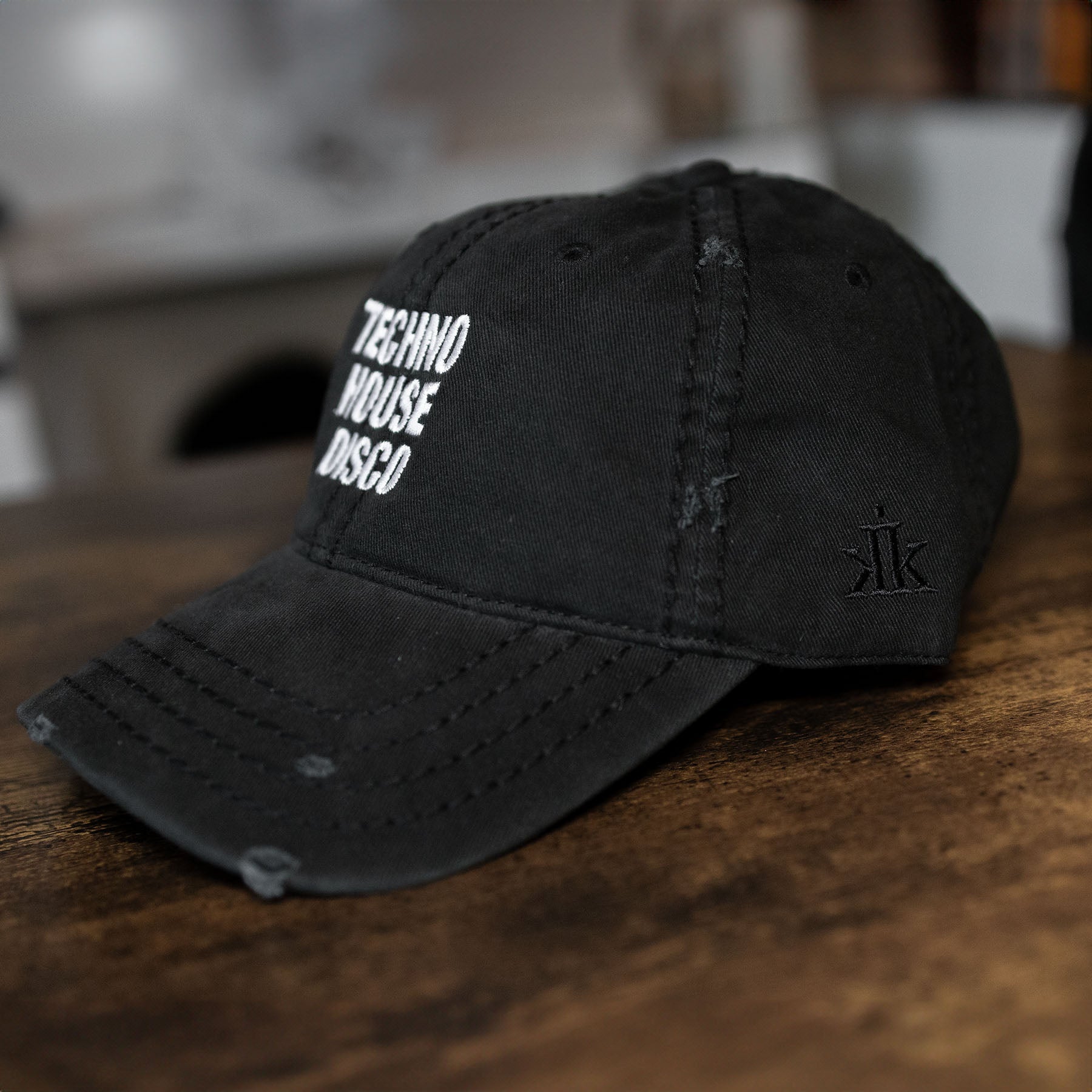Techno x House x Disco Distressed Dad Hat / Black