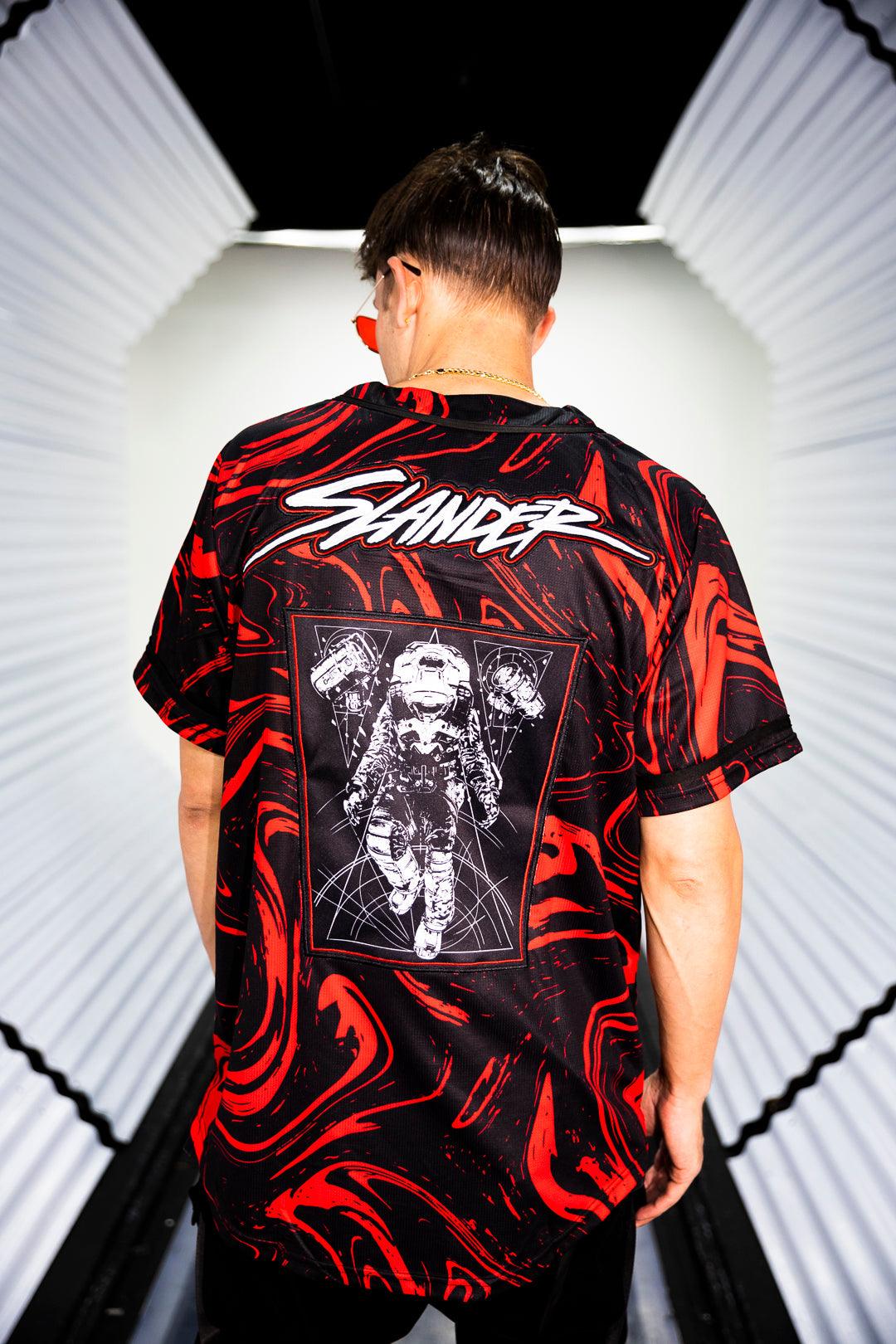 SPACEMAN JERSEY - RED/BLACK MARBLE - Baseball Jersey - Slander- Electric Family Official Artist Merchandise