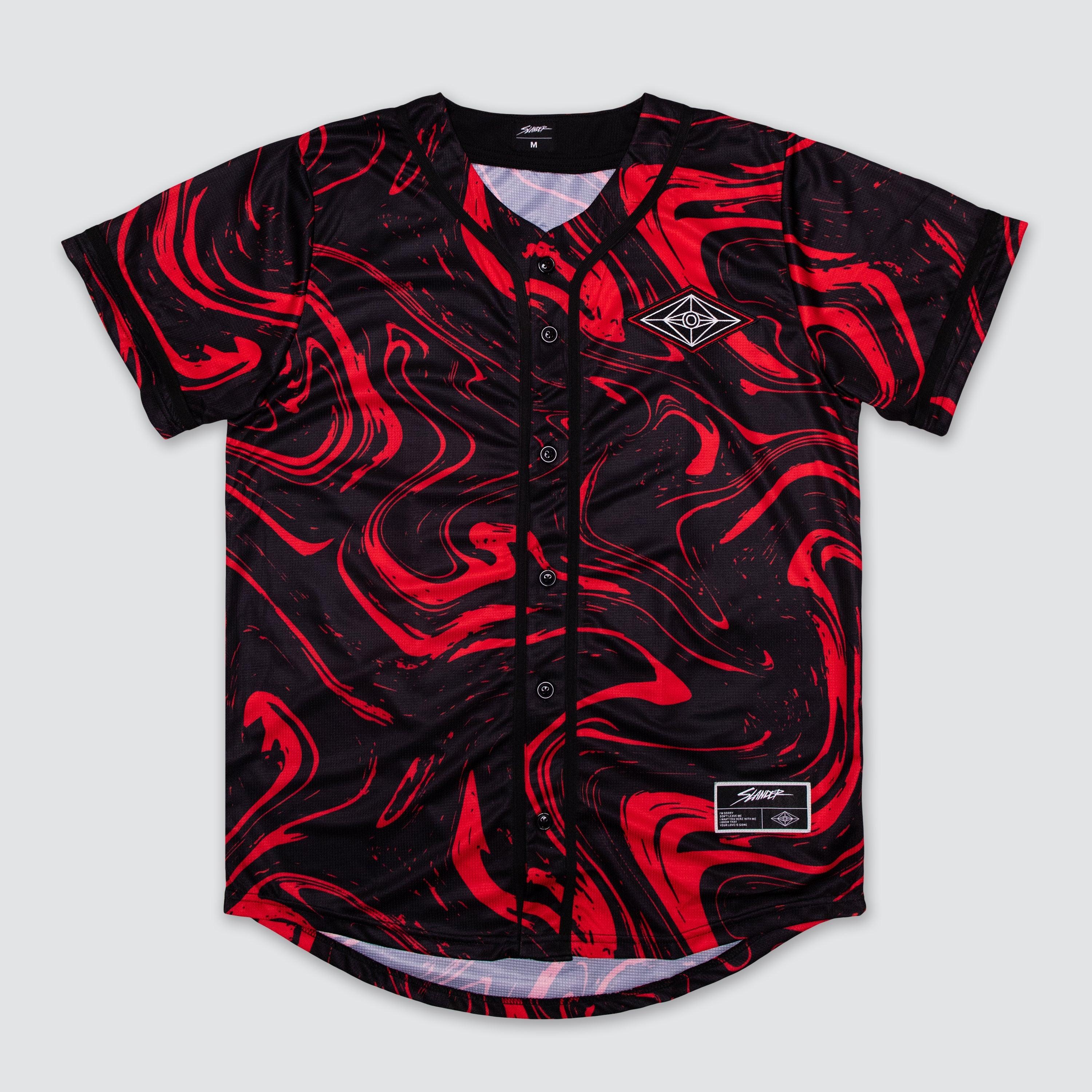 SPACEMAN JERSEY - RED/BLACK MARBLE - Baseball Jersey - Slander- Electric Family Official Artist Merchandise