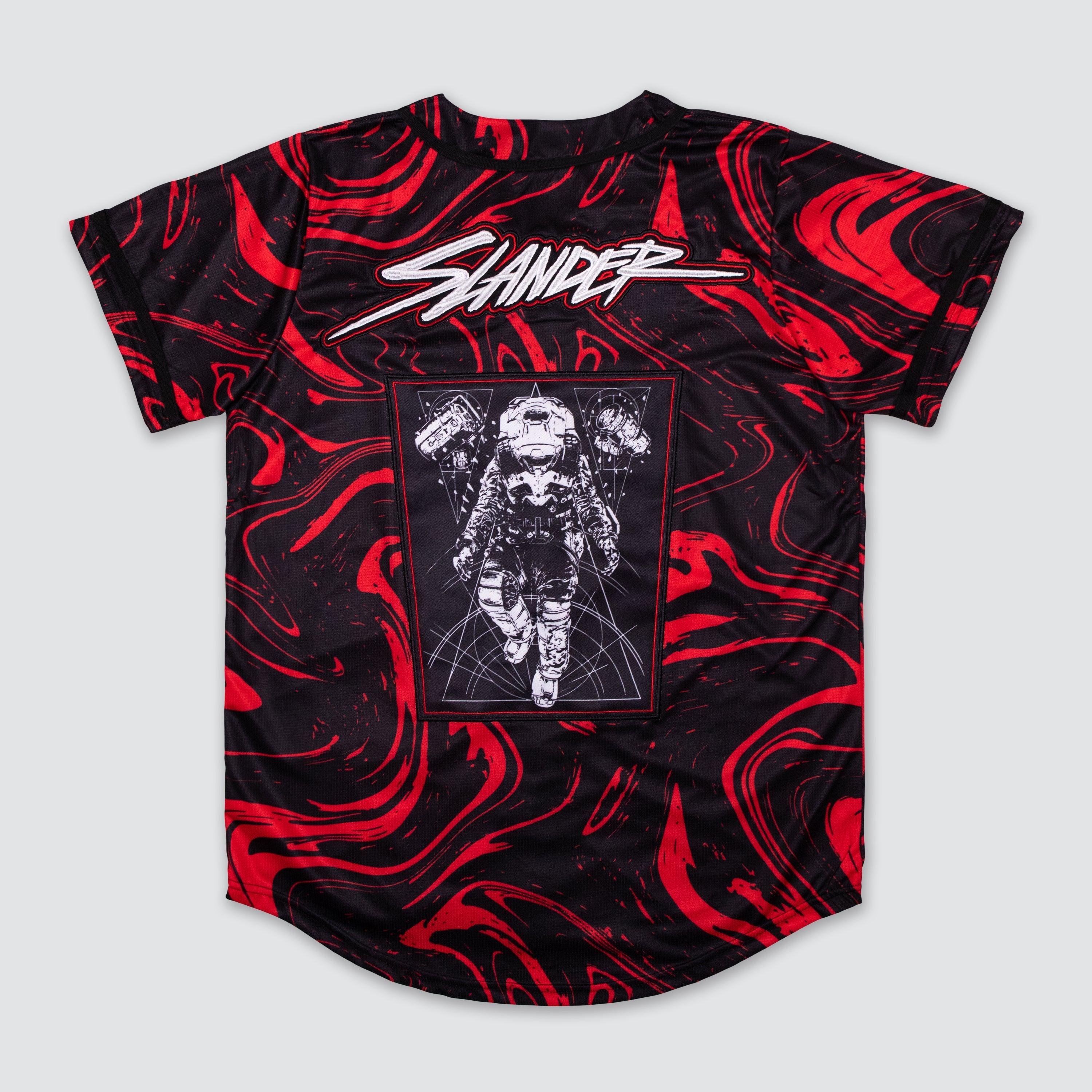 SPACEMAN JERSEY - RED/BLACK MARBLE - Baseball Jersey - Slander- Electric Family Official Artist Merchandise