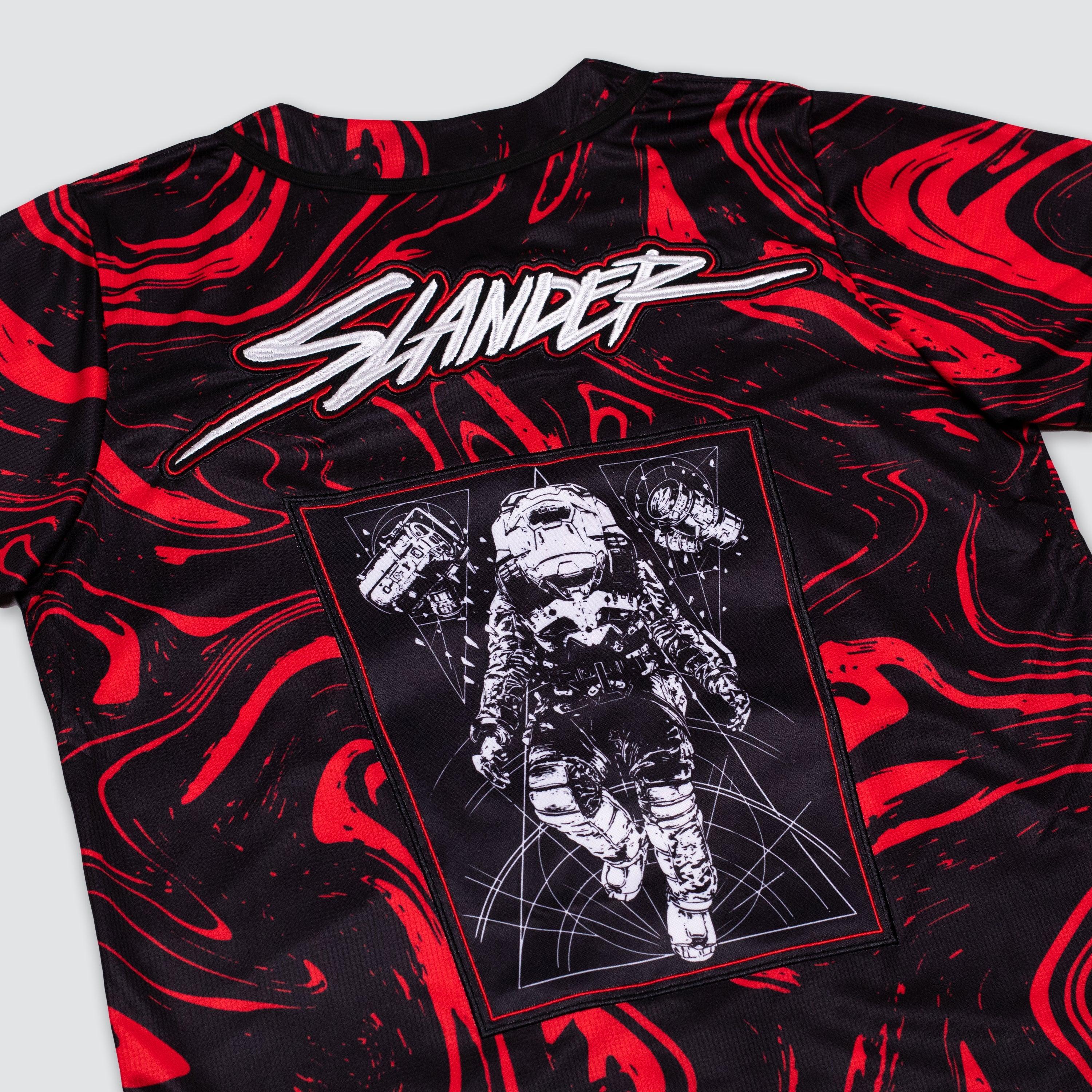 SPACEMAN JERSEY - RED/BLACK MARBLE - Baseball Jersey - Slander- Electric Family Official Artist Merchandise