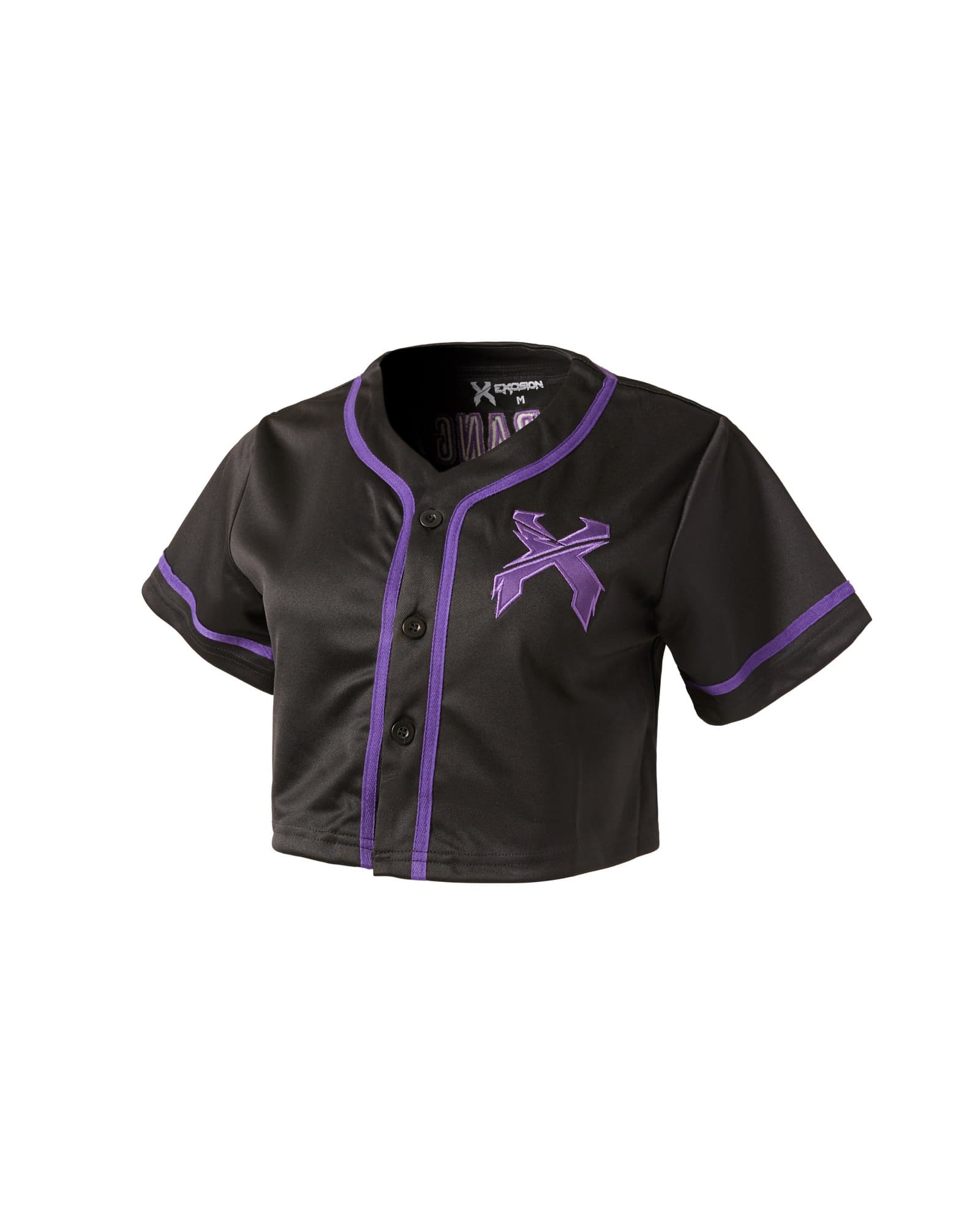 Headbanger Women's Crop Top Baseball Jersey (Black/Purple)