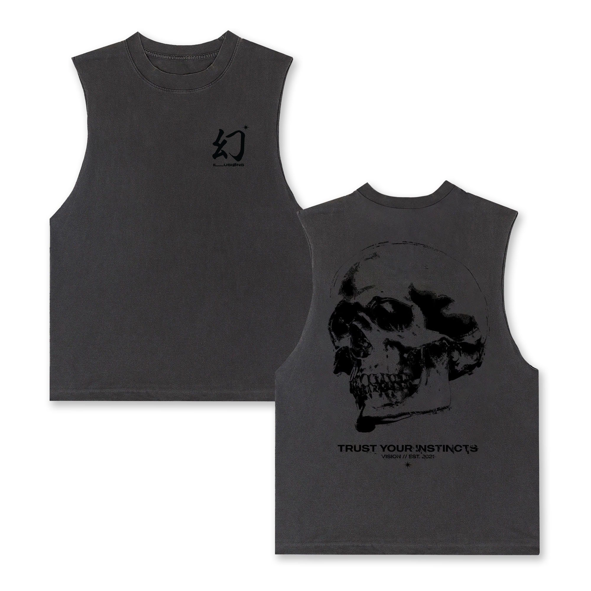 ILLUSIONS [Vision] Sleeveless Tee / Vintage Black